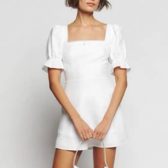 Reformation Dresses & Skirts - BEST Reformation Evianna Linen Mini Dress Sz0/2/4 White Classic French
